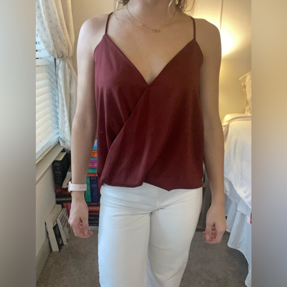 Satin maroon/burgundy tank top with spaghetti straps
